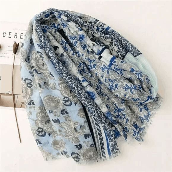 2/$30 Ladies Light Blue Floral Scarf - Picture 3 of 8